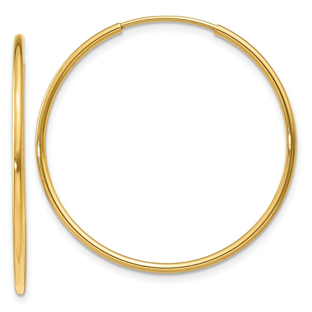 Endless Hoop Earrings  30mm Diameter - 1.20 inches - 14K Yellow Gold - 1.25mm Tube Width