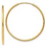 Load image into Gallery viewer, Endless Hoop Earrings  30mm Diameter - 1.20 inches - 14K Yellow Gold - 1.25mm Tube Width
