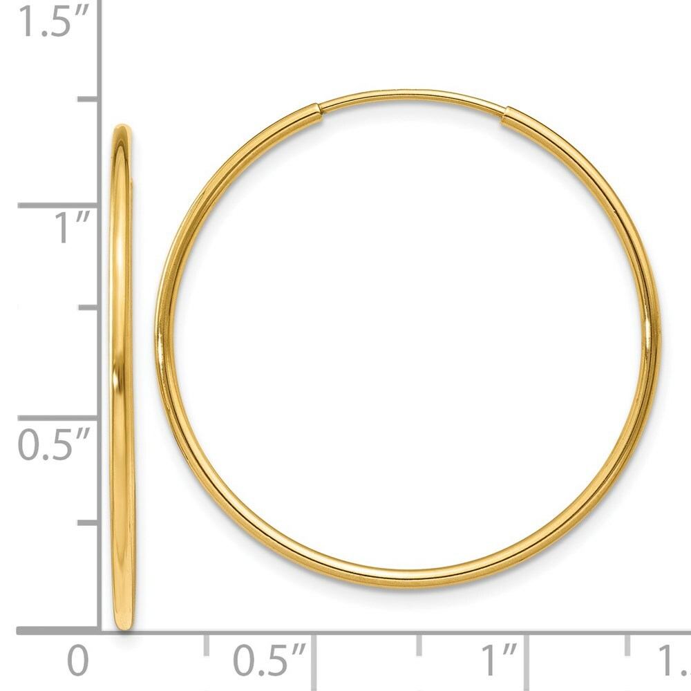 Endless Hoop Earrings  30mm Diameter - 1.20 inches - 14K Yellow Gold - 1.25mm Tube Width