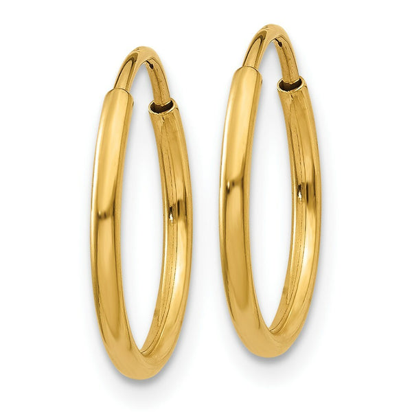 14K Yellow Gold 1/2 inch Diameter 1.25mm thick Endless Hoop Earring