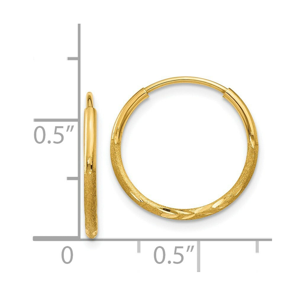 14K Yellow Gold 1.25mm Diamond-cut Endless Hoop Earring  1.25mm width