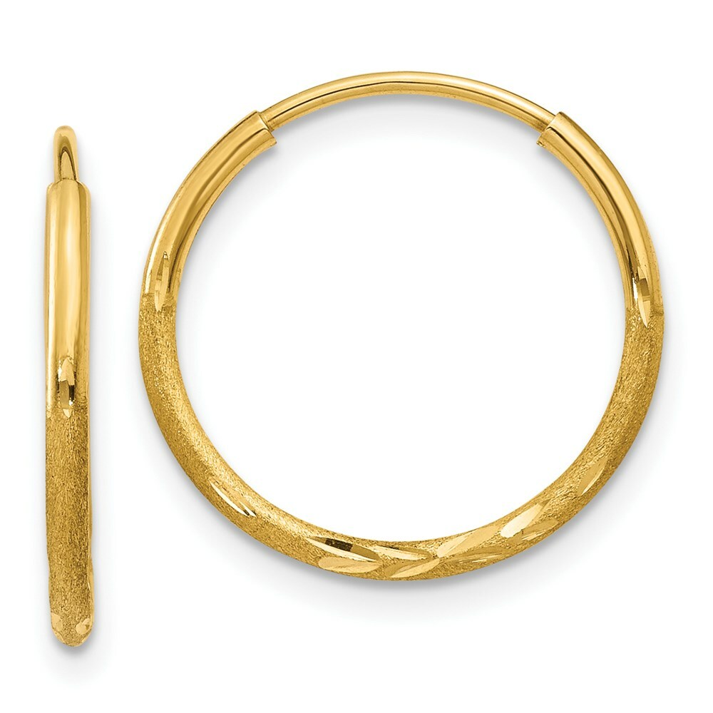 14K Yellow Gold 1.25mm Diamond-cut Endless Hoop Earring  1.25mm width