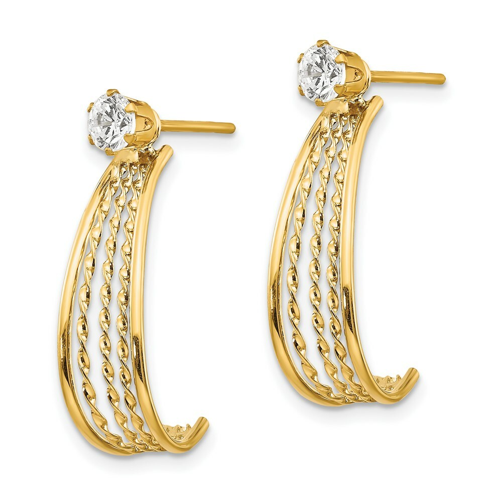 14K Yellow Gold Yellow Gold J Hoop Polished w/CZ Stud Earrings
