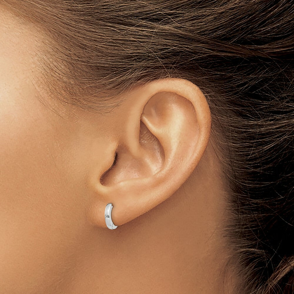 14K White Gold Polished Hinged Hoop Earrings  2mm width