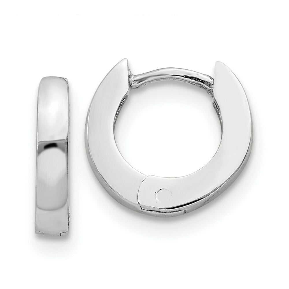 14K White Gold Polished Hinged Hoop Earrings  2mm width