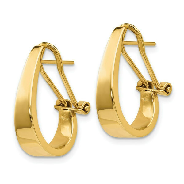 14K Yellow Gold Polished J-Hoop Omega Back Post Earrings