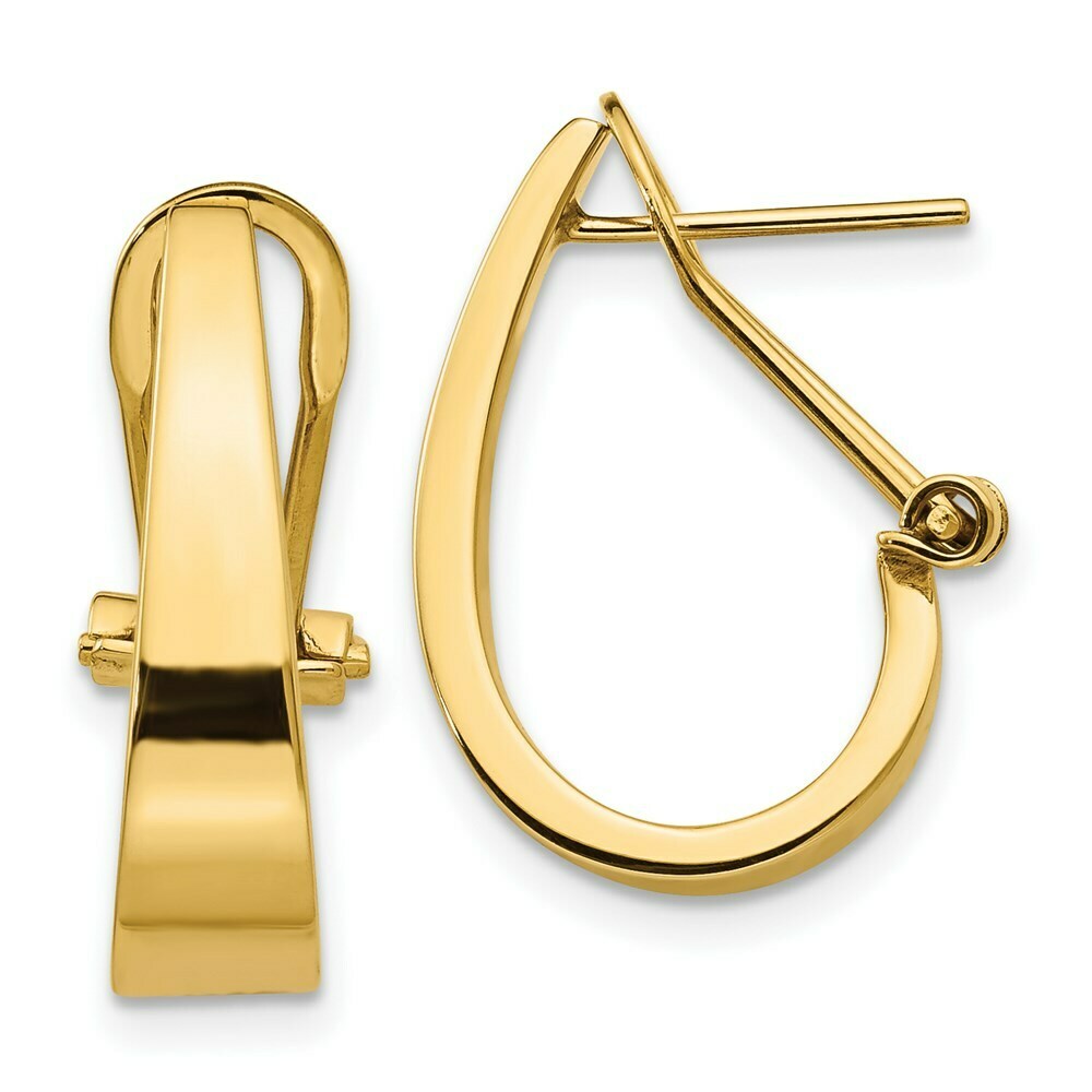 14K Yellow Gold Polished J-Hoop Omega Back Post Earrings
