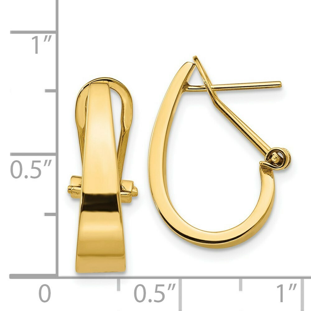 14K Yellow Gold Polished J-Hoop Omega Back Post Earrings