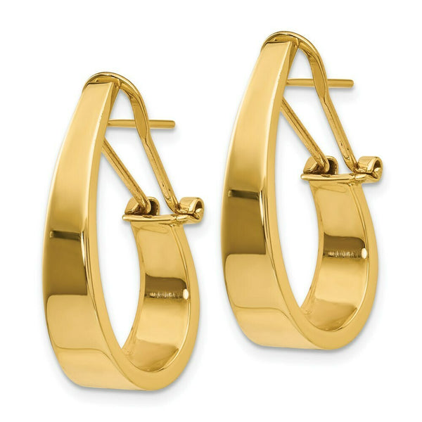 14K Yellow Gold Polished J-Hoop Click-in Back Post Earrings