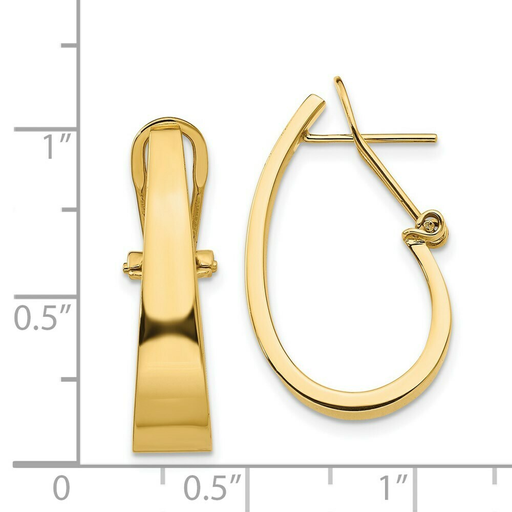 14K Yellow Gold Polished J-Hoop Click-in Back Post Earrings