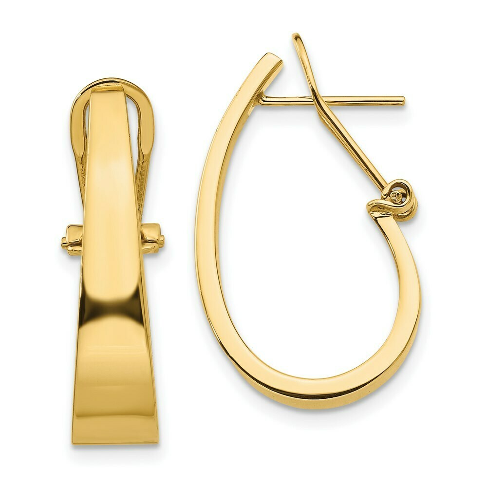 14K Yellow Gold Polished J-Hoop Click-in Back Post Earrings