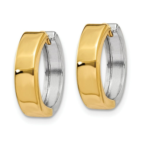 14K Two-tone Hinged Hoop Earrings 4mm wide, size: 1/2