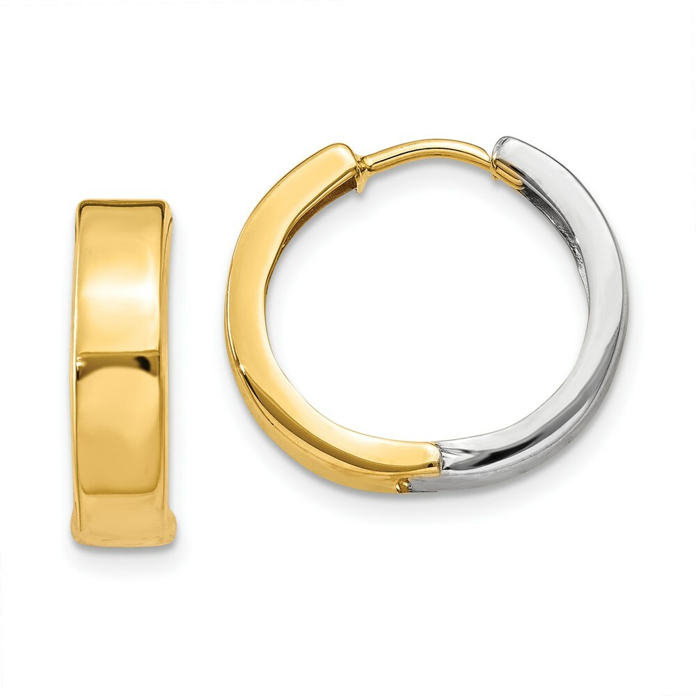 14K Two-tone Hinged Hoop Earrings 4mm wide, size: 1/2"