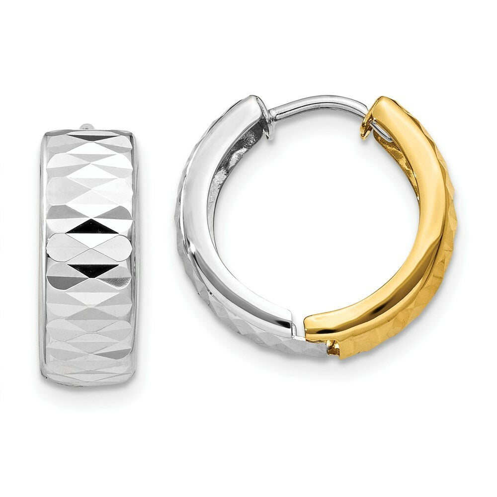 14K Two-tone Textured Hoop Earrings 5mm wide, size: 1/3"