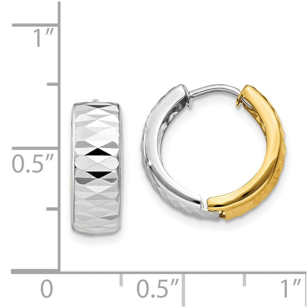 14K Two-tone Textured Hoop Earrings 5mm wide, size: 1/3"