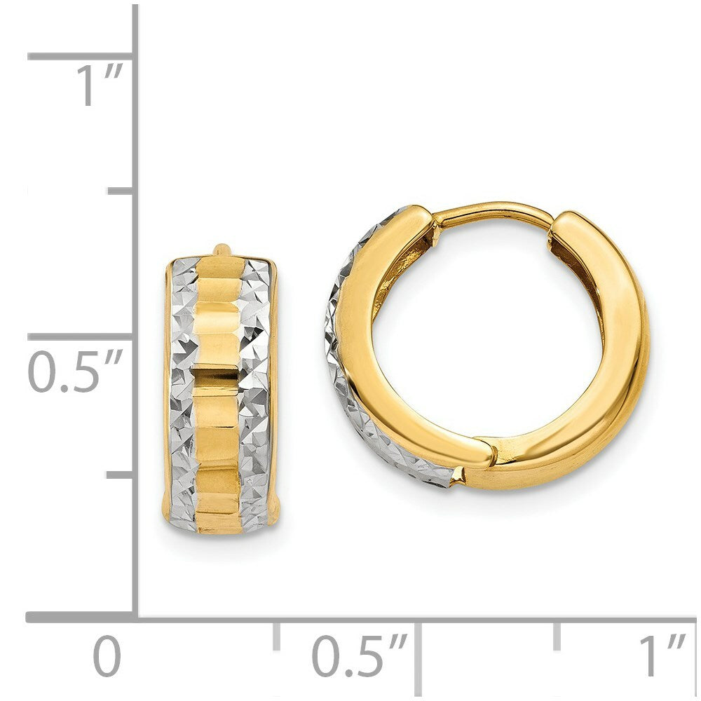 14K & Rhodium Hinged Hoop Earrings 5mm wide, size: 2/5"