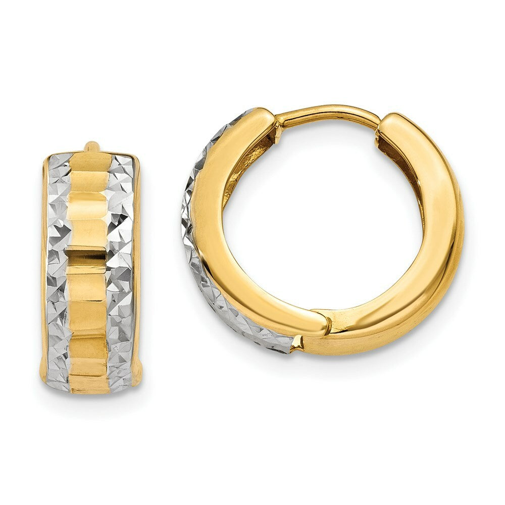14K & Rhodium Hinged Hoop Earrings 5mm wide, size: 2/5"