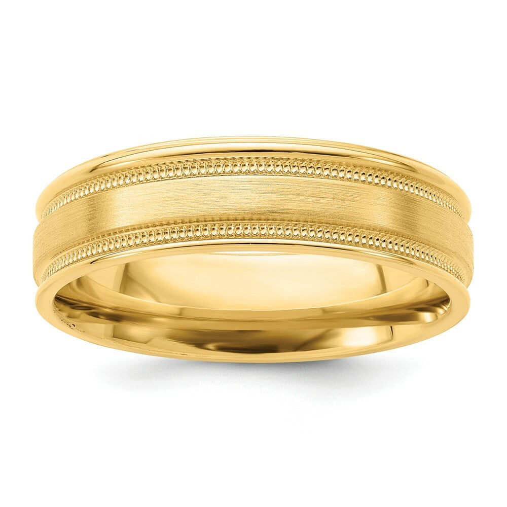 14K Yellow Gold Comfort Fit Fancy Milgrain Satin Finish Wedding Band Ring