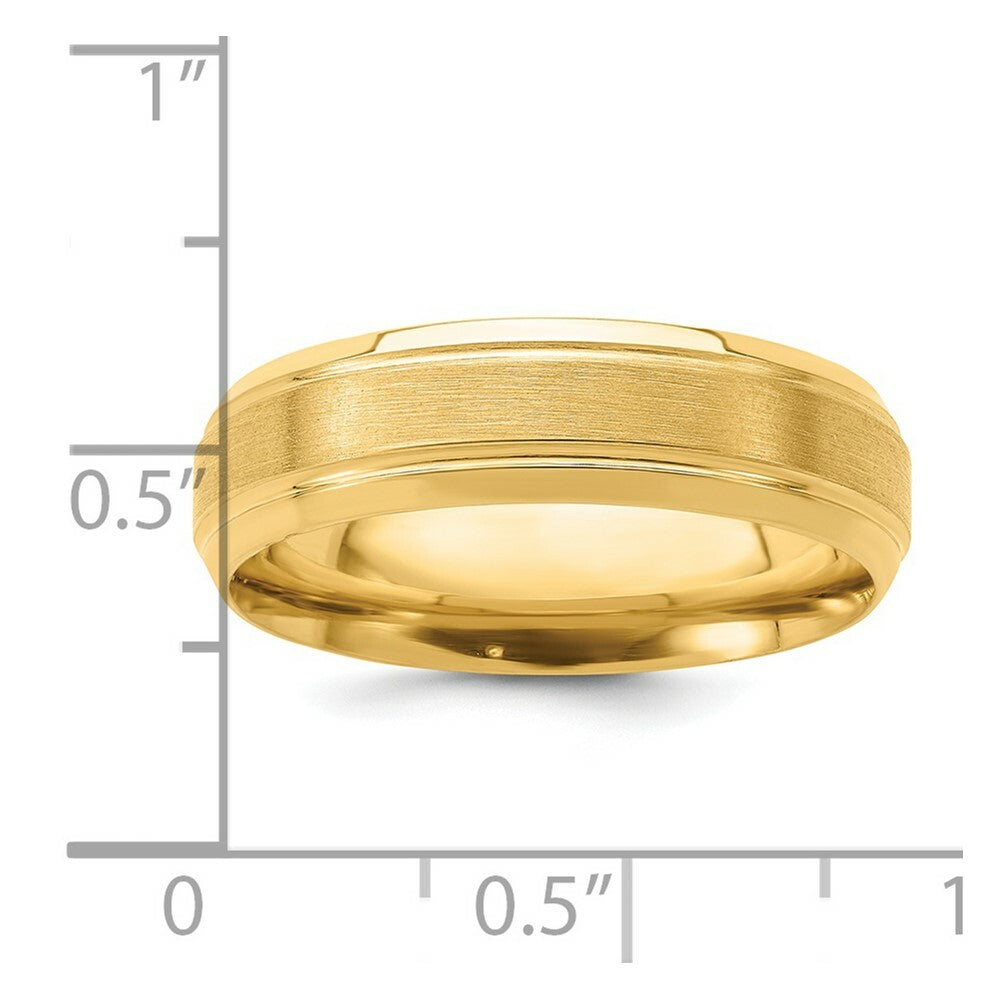 14K Yellow Gold Heavy Comfort Fit Fancy Groved Satin Finish Wedding Band Ring