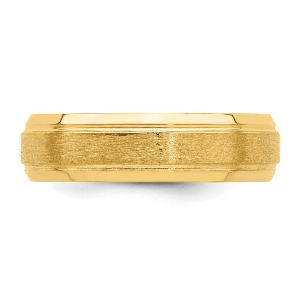14K Yellow Gold Heavy Comfort Fit Fancy Groved Satin Finish Wedding Band Ring