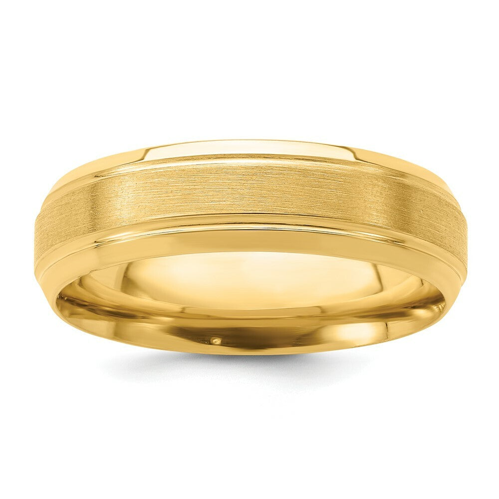 14K Yellow Gold Standard Comfort Fit Fancy Grooved Satin Finish Wedding Band Ring