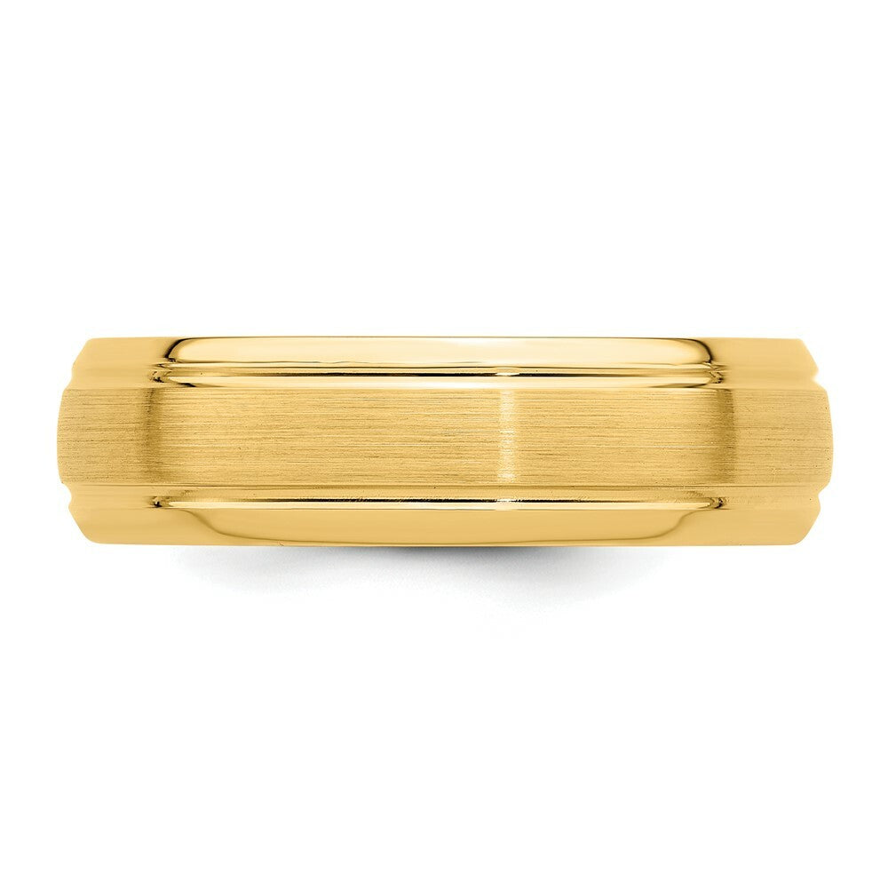 14K Yellow Gold Heavy Comfort Fit Fancy Grooved Half Round Wedding Band Ring