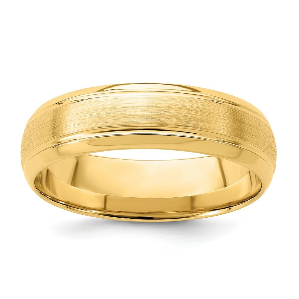 14K Yellow Gold Heavy Comfort Fit Fancy Grooved Half Round Wedding Band Ring
