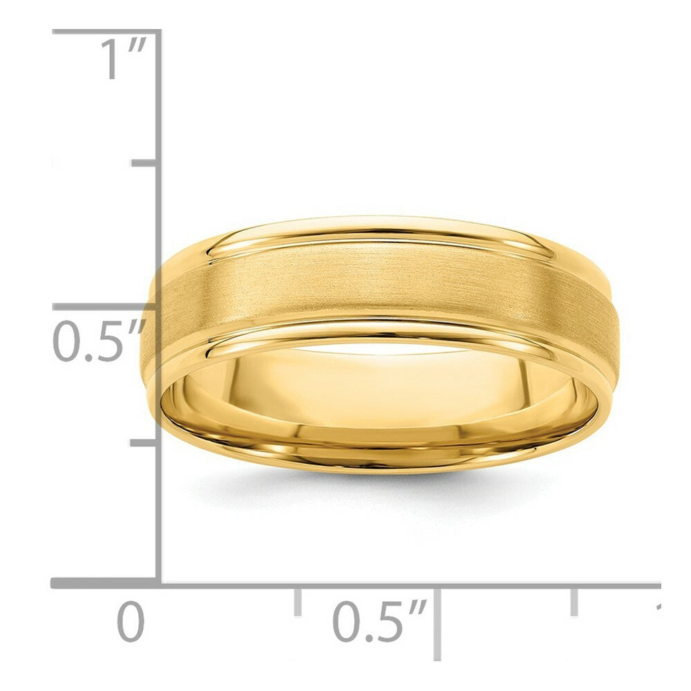 14K Yellow Gold Heavy Comfort Fit Fancy Grooved Satin Finish Wedding Band Ring