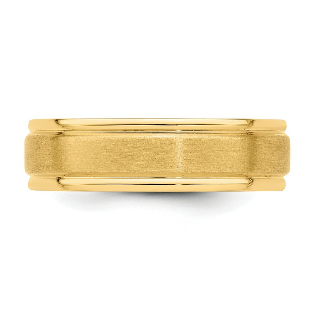14K Yellow Gold Comfort Fit Half Round Grooved Wedding Band Ring