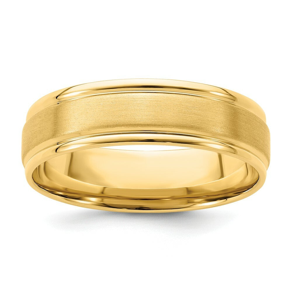 14K Yellow Gold Comfort Fit Half Round Grooved Wedding Band Ring