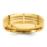 Load image into Gallery viewer, 14K Yellow Gold Standard Comfort Fit Cross Grooved Beveled Edge Fancy Wedding Band Ring
