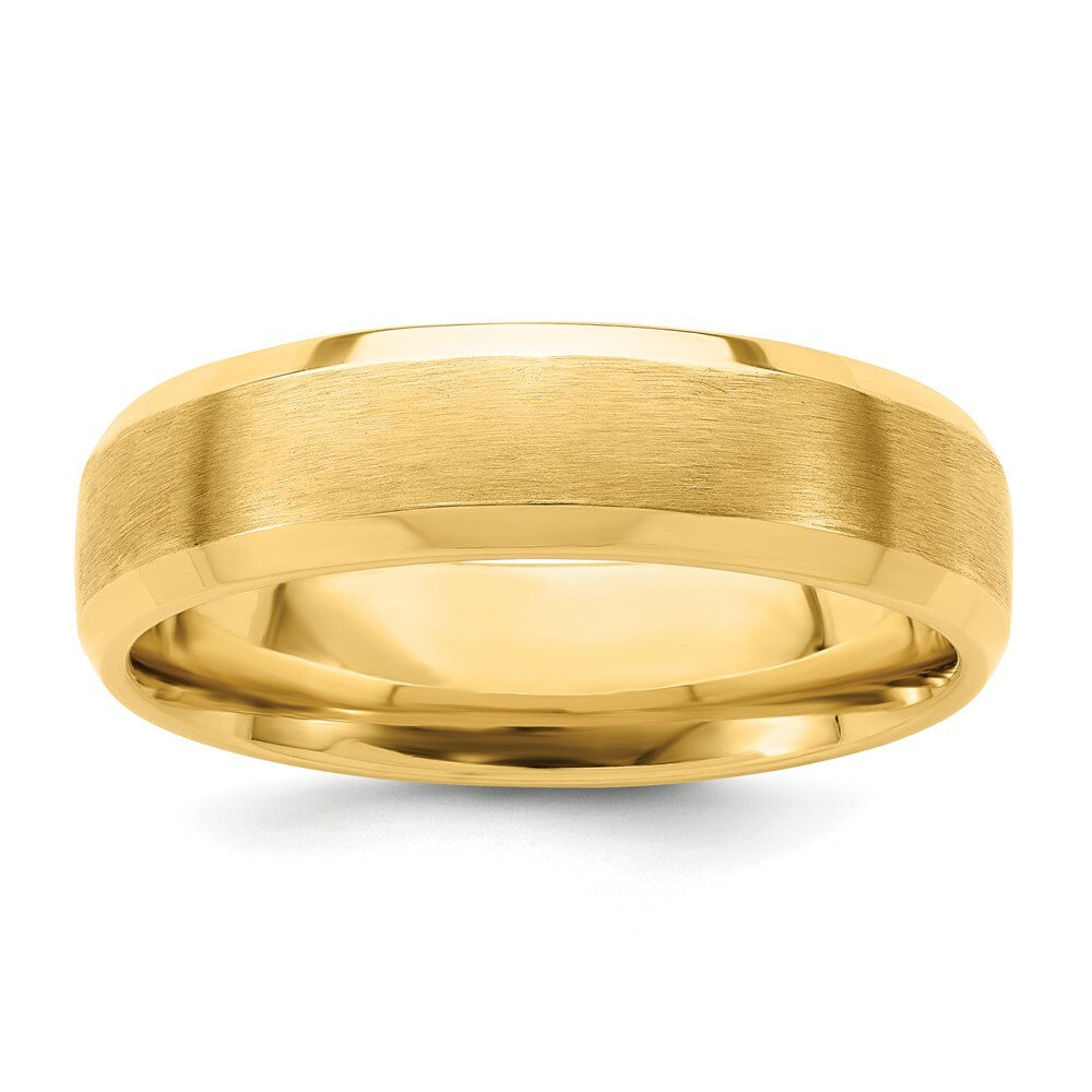 14K Yellow Gold Comfort Fit Satin Finish Beveled Edge Wedding Band Ring