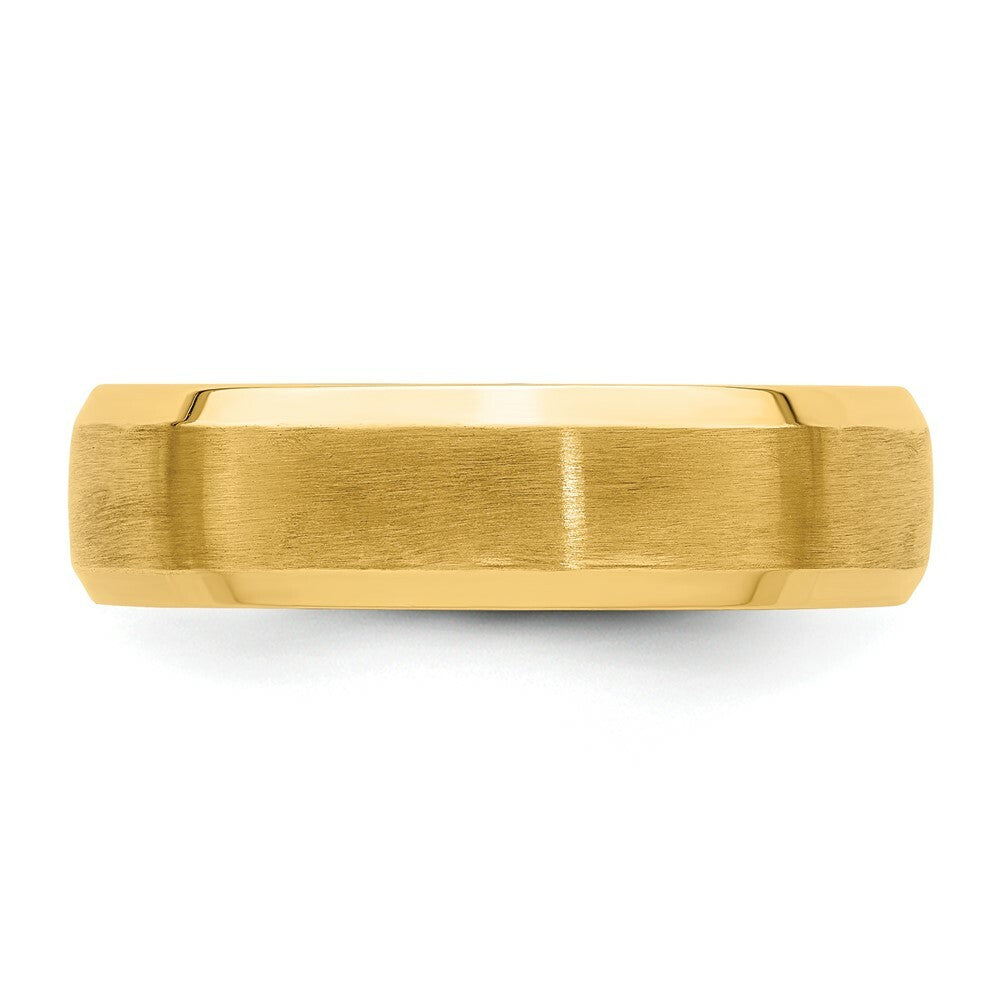 14K Yellow Gold Comfort Fit Satin Finish Beveled Edge Wedding Band Ring