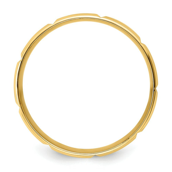 14K Yellow Gold Standard Comfort Fit Fancy Beveled Edge Grooved Wedding Band Ring