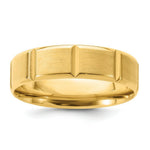 Load image into Gallery viewer, 14K Yellow Gold Comfort Fit Satin Finish Beveled Edge Block Grooved Fancy Wedding Band Ring
