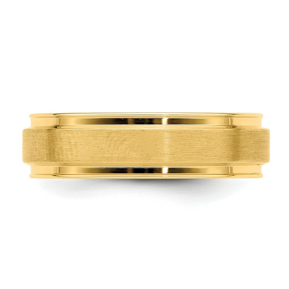14K Yellow Gold Comfort Fit Fancy Grooved Satin Finish Wedding Band Ring