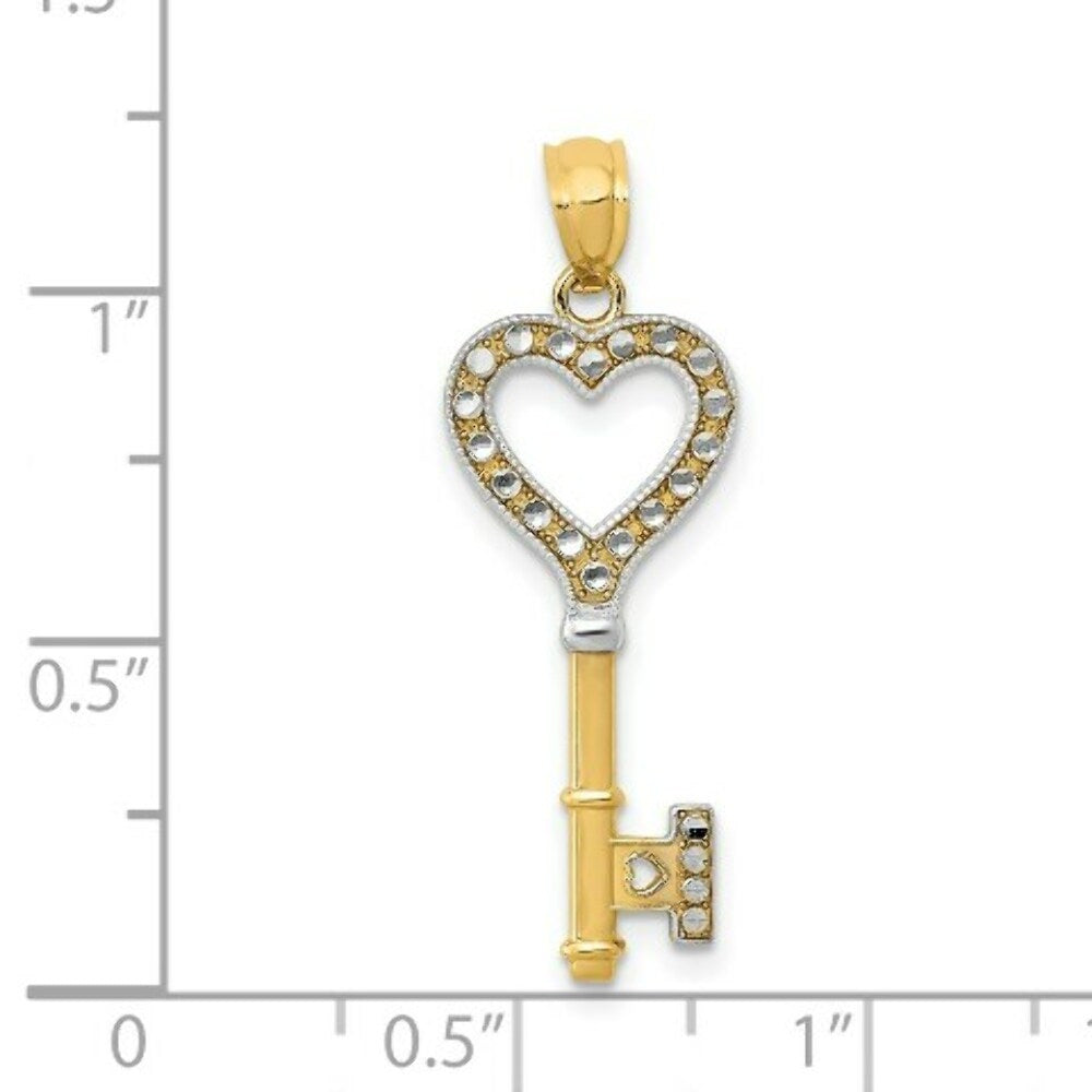 14K Yellow Gold & Rhodium Heart Key Pendant
