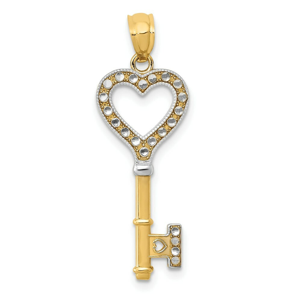 14K Yellow Gold & Rhodium Heart Key Pendant