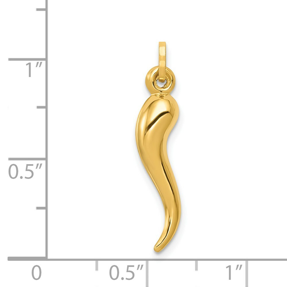 14K Yellow Gold Hollow 3D Italian Horn Charm
