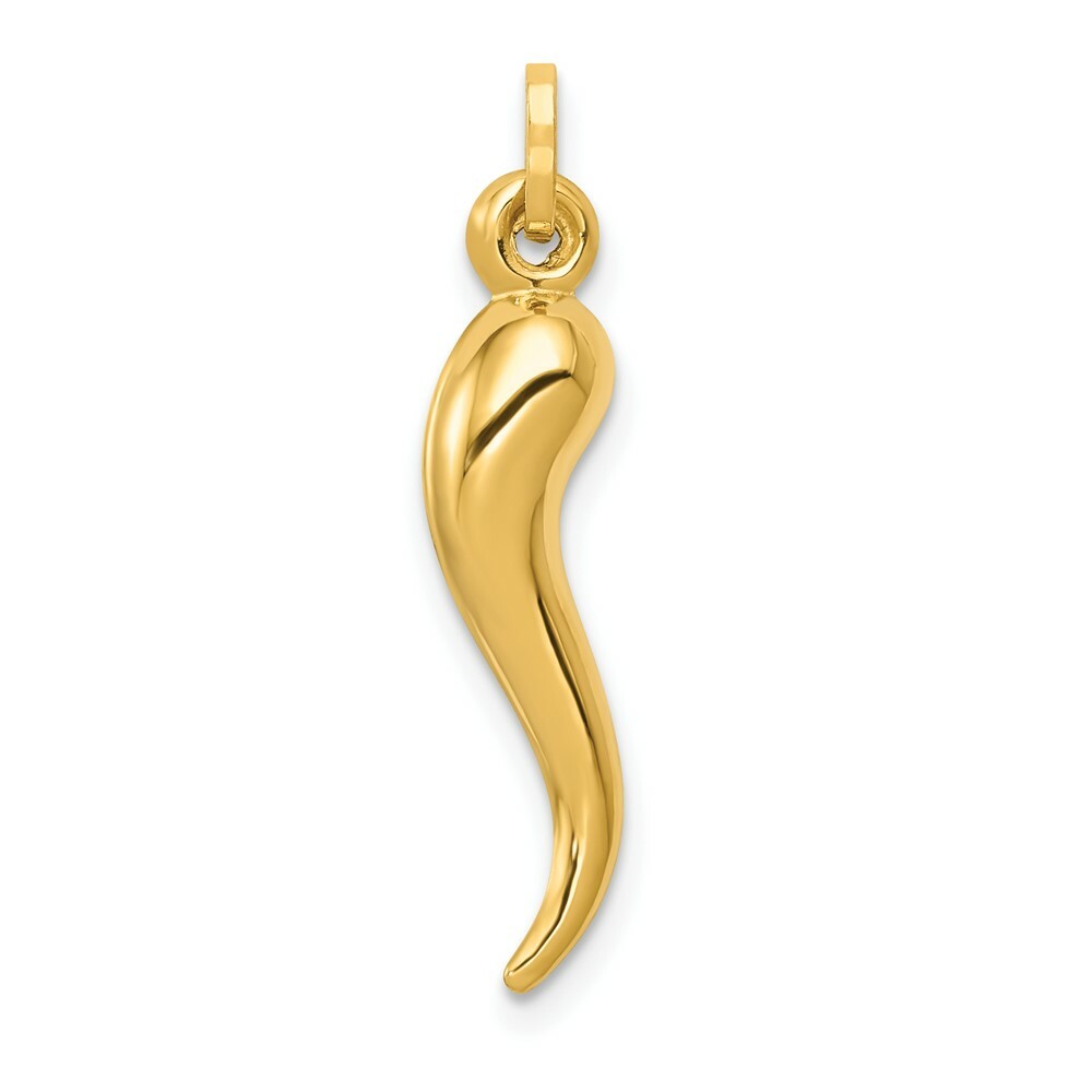 14K Yellow Gold Hollow 3D Italian Horn Charm