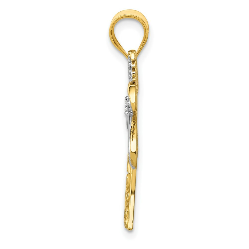 14K Yellow Gold & Rhodium Diamond Palm Tree Pendant