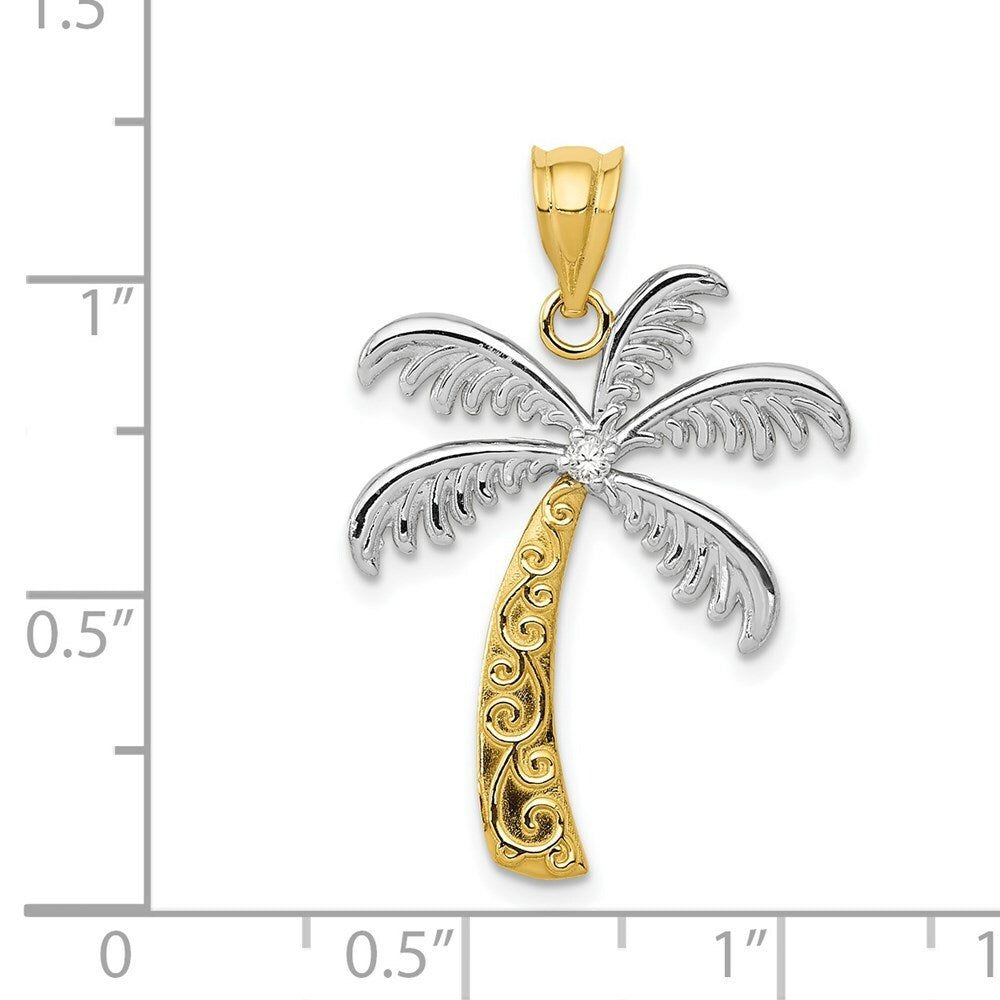 14K Yellow Gold & Rhodium Diamond Palm Tree Pendant