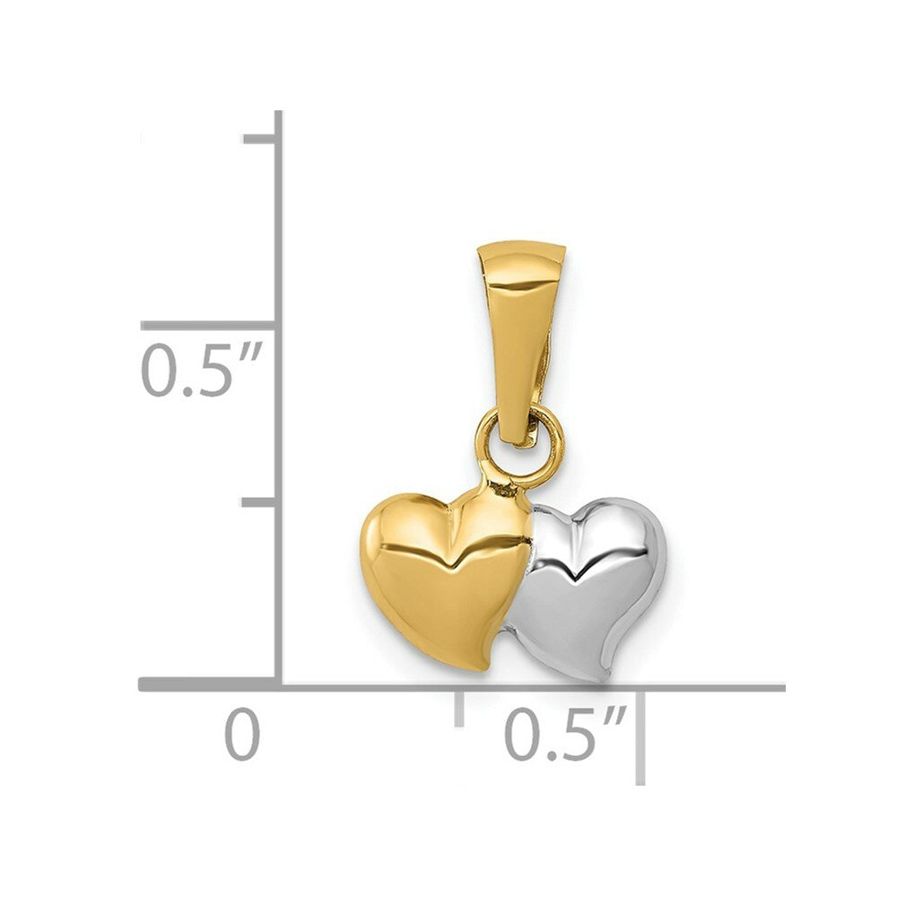 14K Yellow Gold with Rhodium Polished Two Heart Pendant
