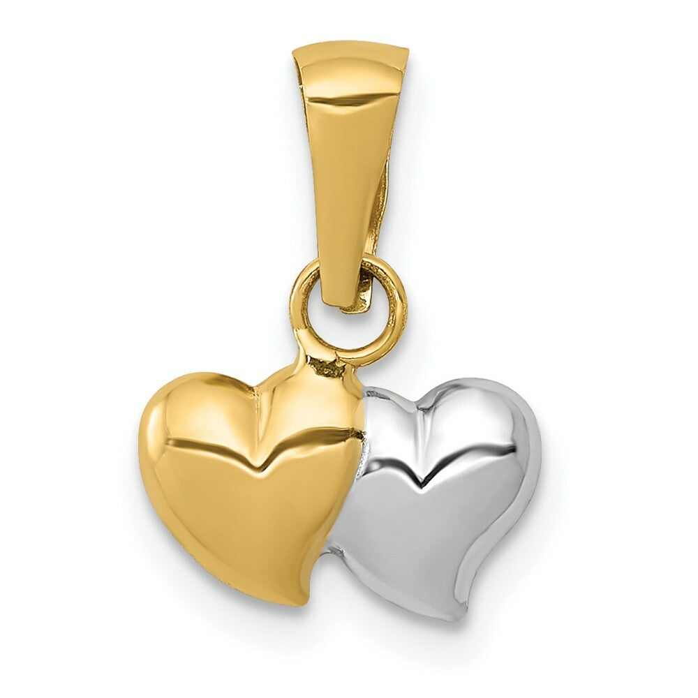 14K Yellow Gold with Rhodium Polished Two Heart Pendant