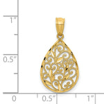 Load image into Gallery viewer, 14K Yellow Gold Polished &amp; Textured Small Filigree Teardrop Pendant
