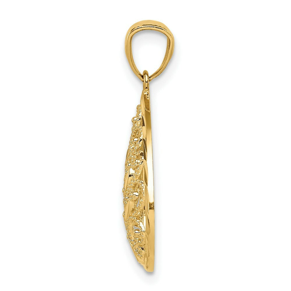 14K Yellow Gold Polished & Textured Small Filigree Teardrop Pendant