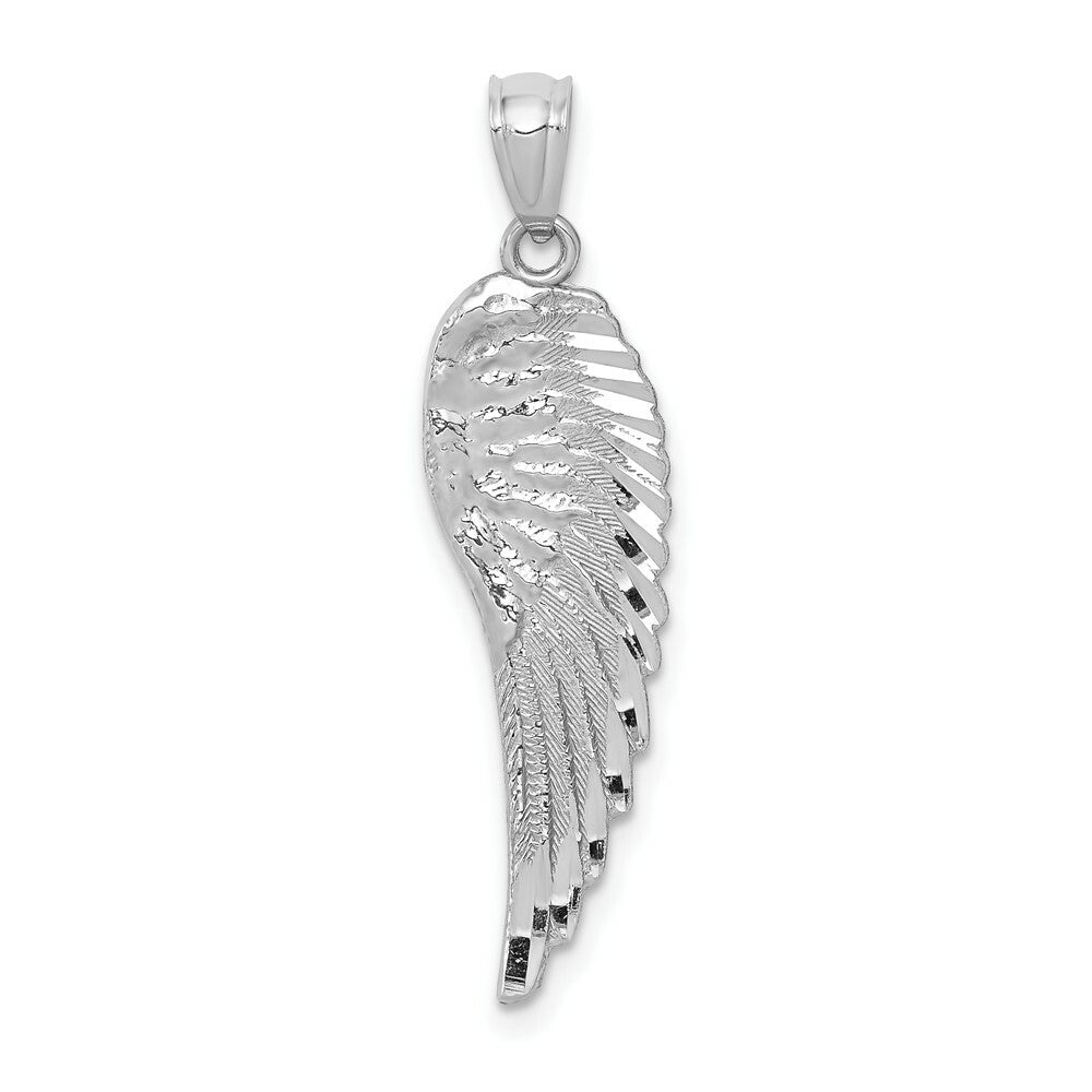 14K White Gold Polished & Textured Angel Wing Pendant