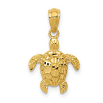 Load image into Gallery viewer, 14K Yellow Gold Polished &amp; Textured Small DC Turtle Pendant
