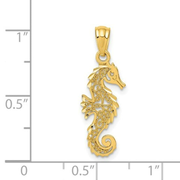 14K Yellow Gold Polished Filigree Seahorse Pendant