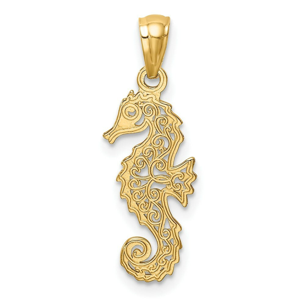 14K Yellow Gold Polished Filigree Seahorse Pendant
